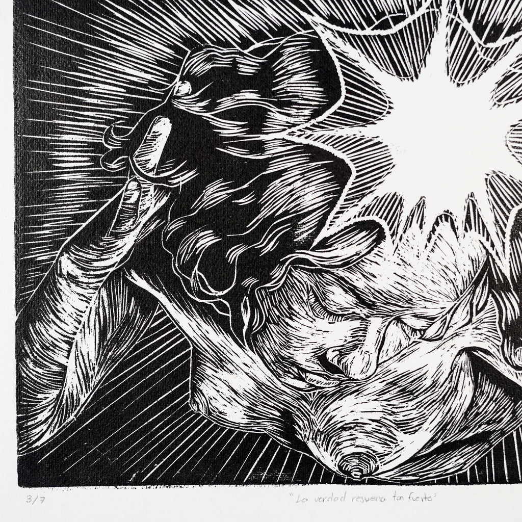 "LA VERDAD RESUENA TAN FUERTE" - MX Original Linocut Print