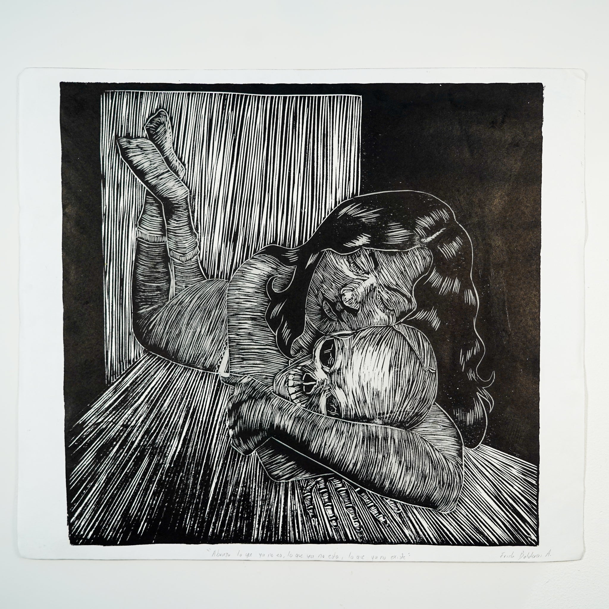 "ABRAZANDO UN MAL RECUERDO" - MX Original Linocut Print