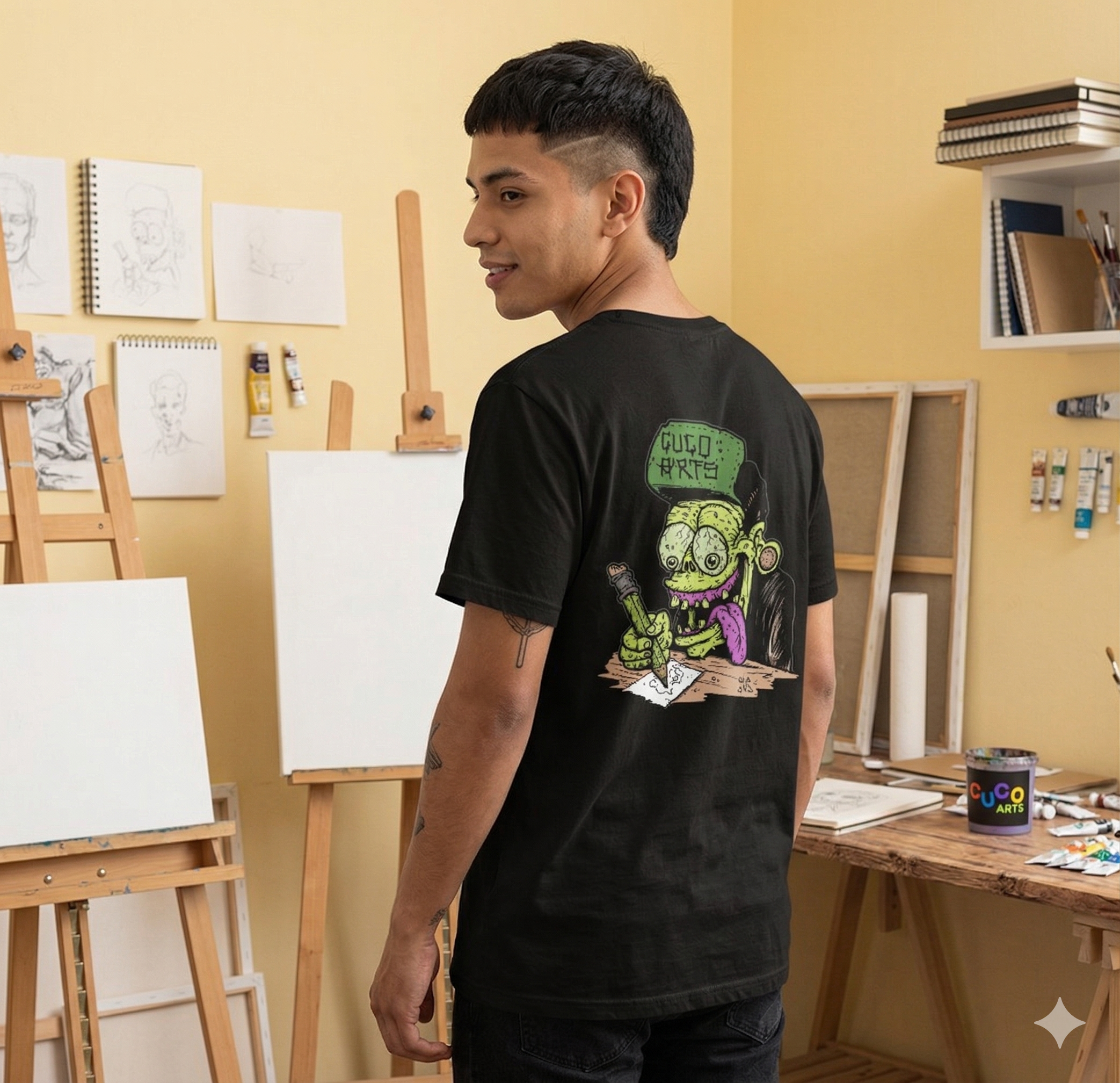 Cuco Arts “Sketch Freak” Graphic Tee – Black Euro Cotton Shirt