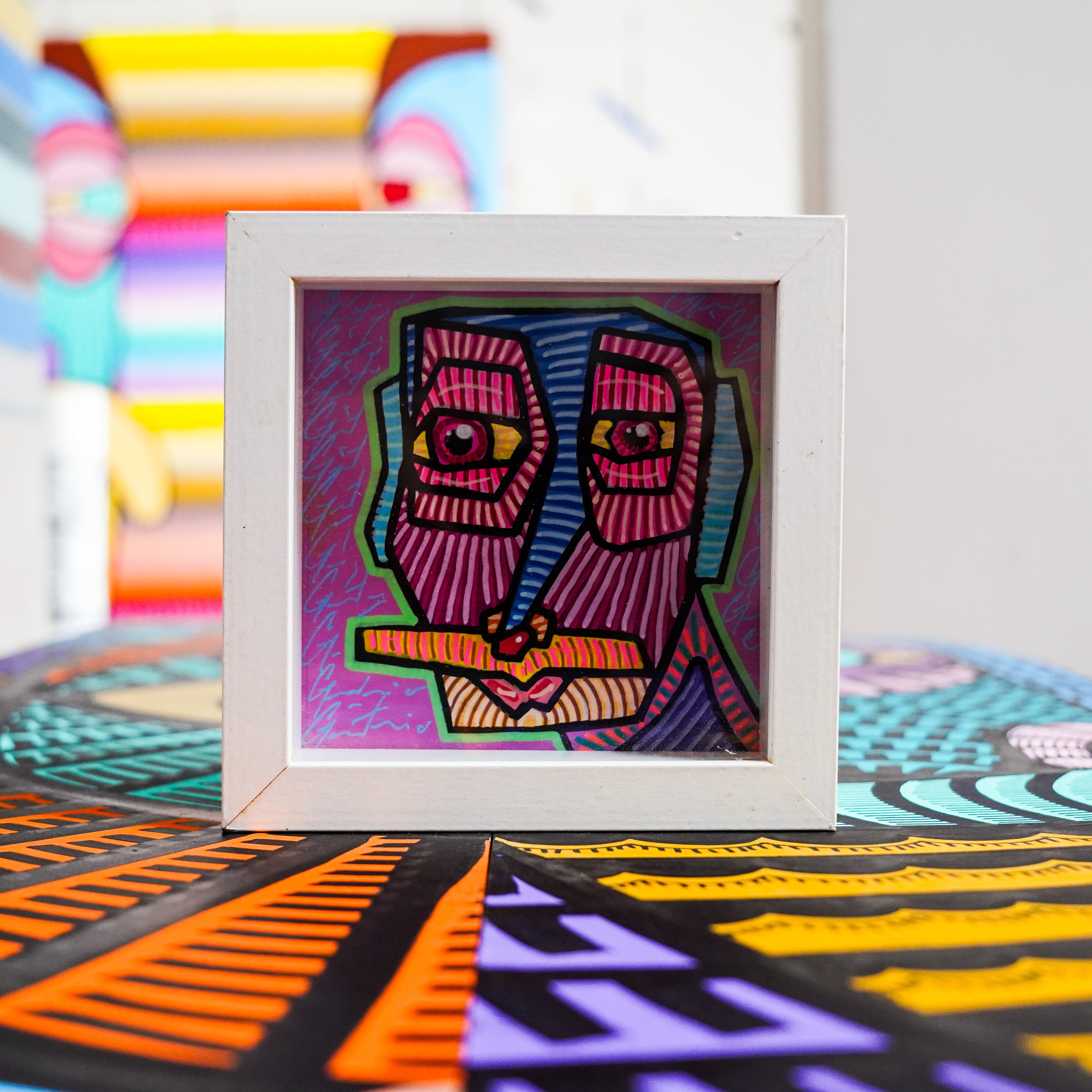 "Rostro multicolor 1" - Framed MX Original Painting