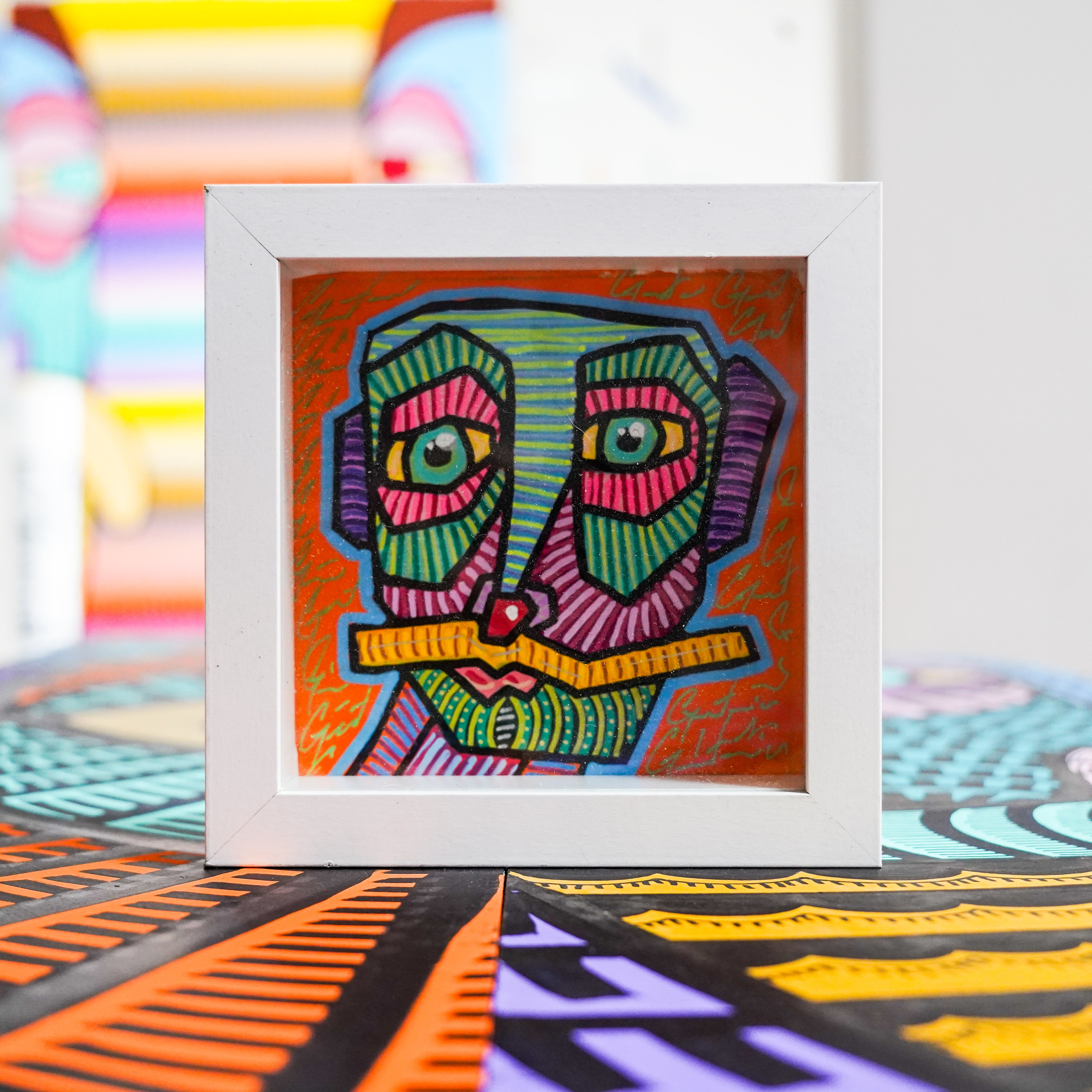 "Rostro multicolor 3" - Framed MX Original Painting