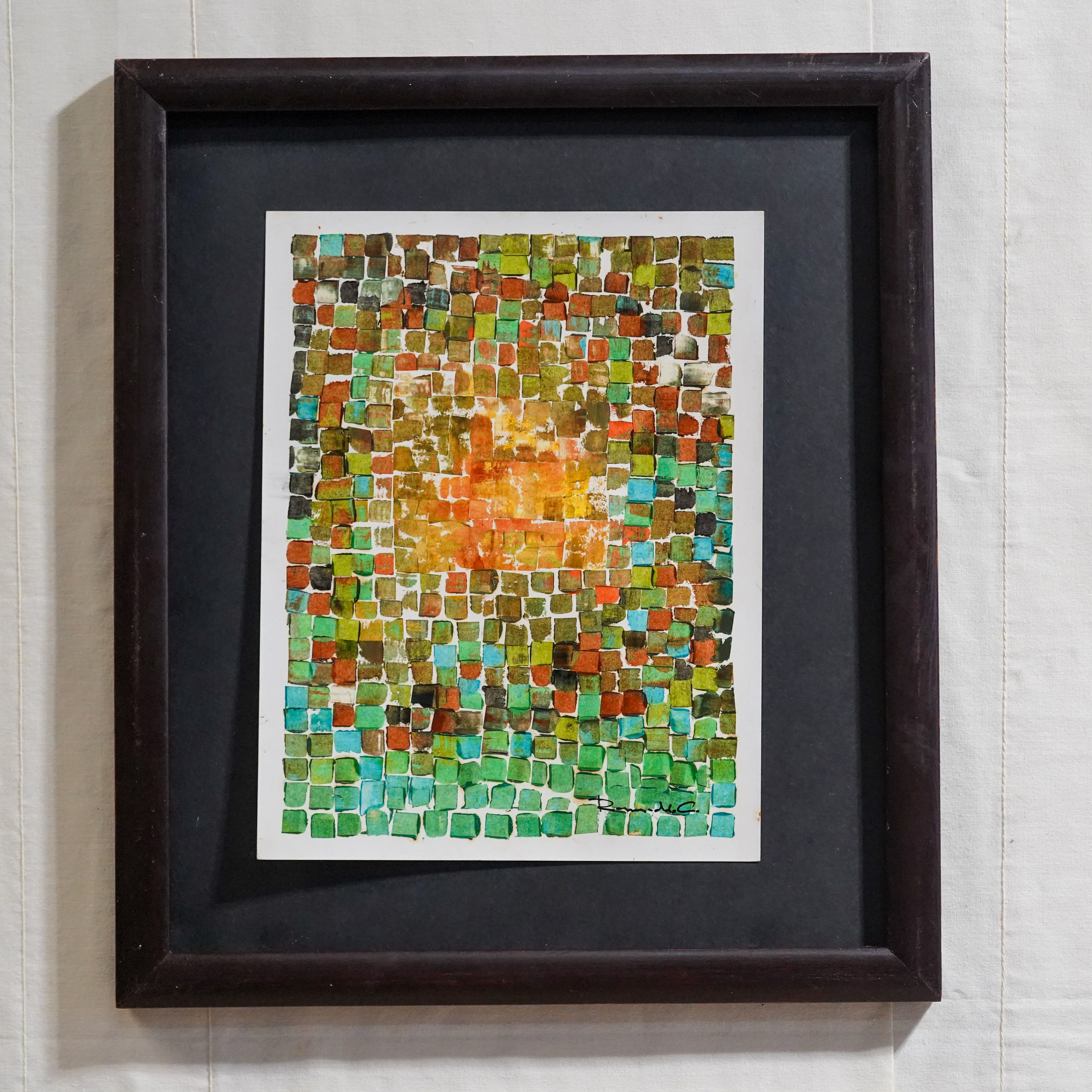 Pintura abstracta geométrica verde rojo amarillo