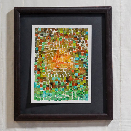 Pintura abstracta geométrica verde rojo amarillo