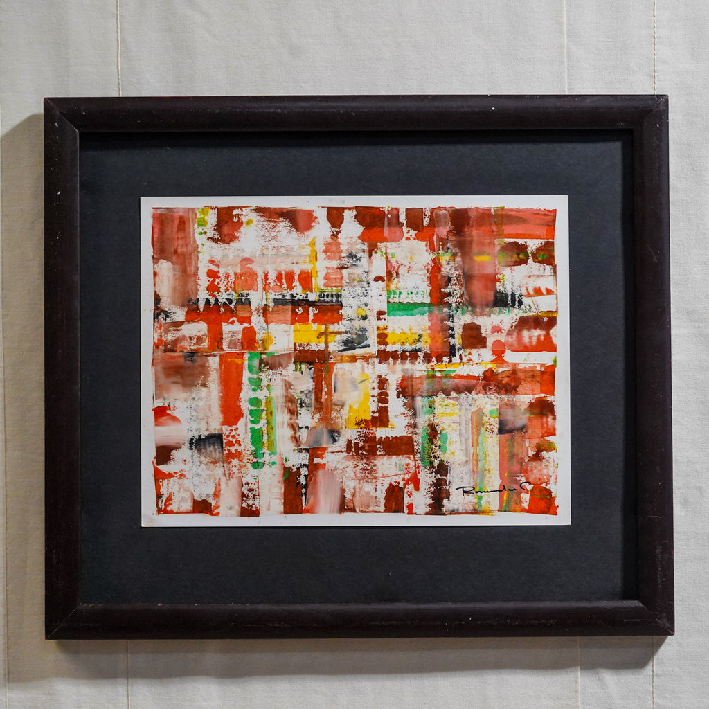 Pintura abstracta en tono rojo y verde