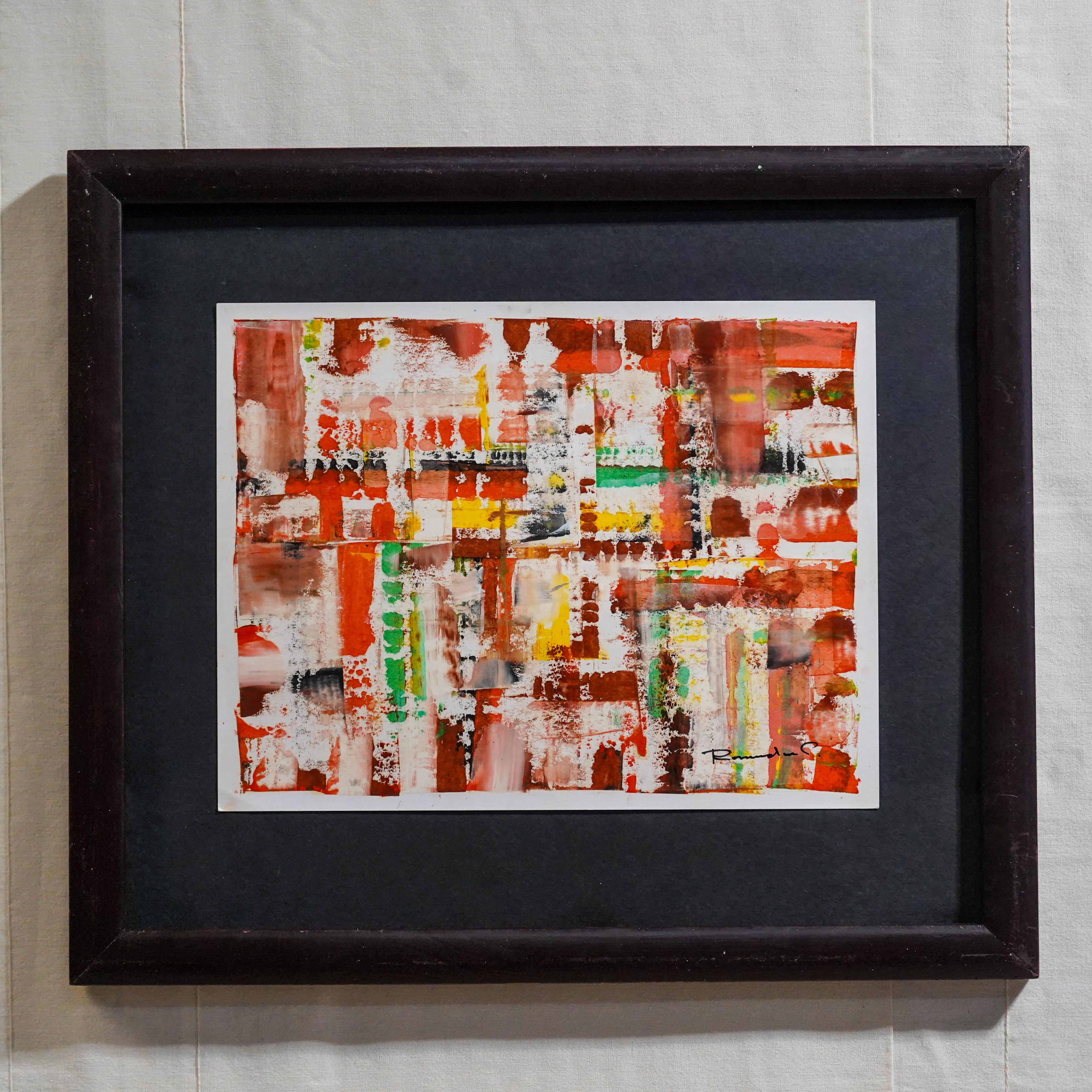 Pintura abstracta en tono rojo y verde