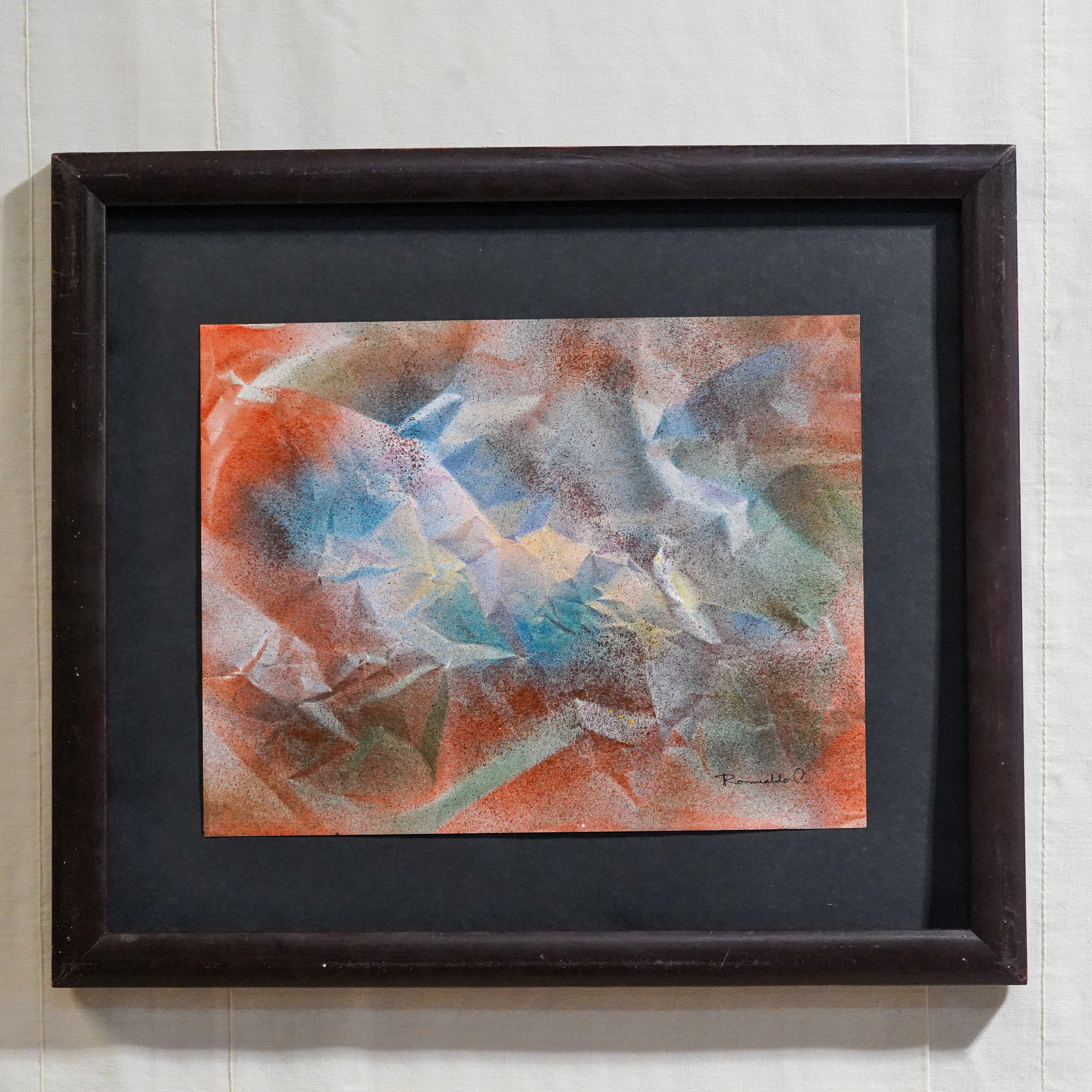 Pintura abstracta con aerografia en tono rojo y azul