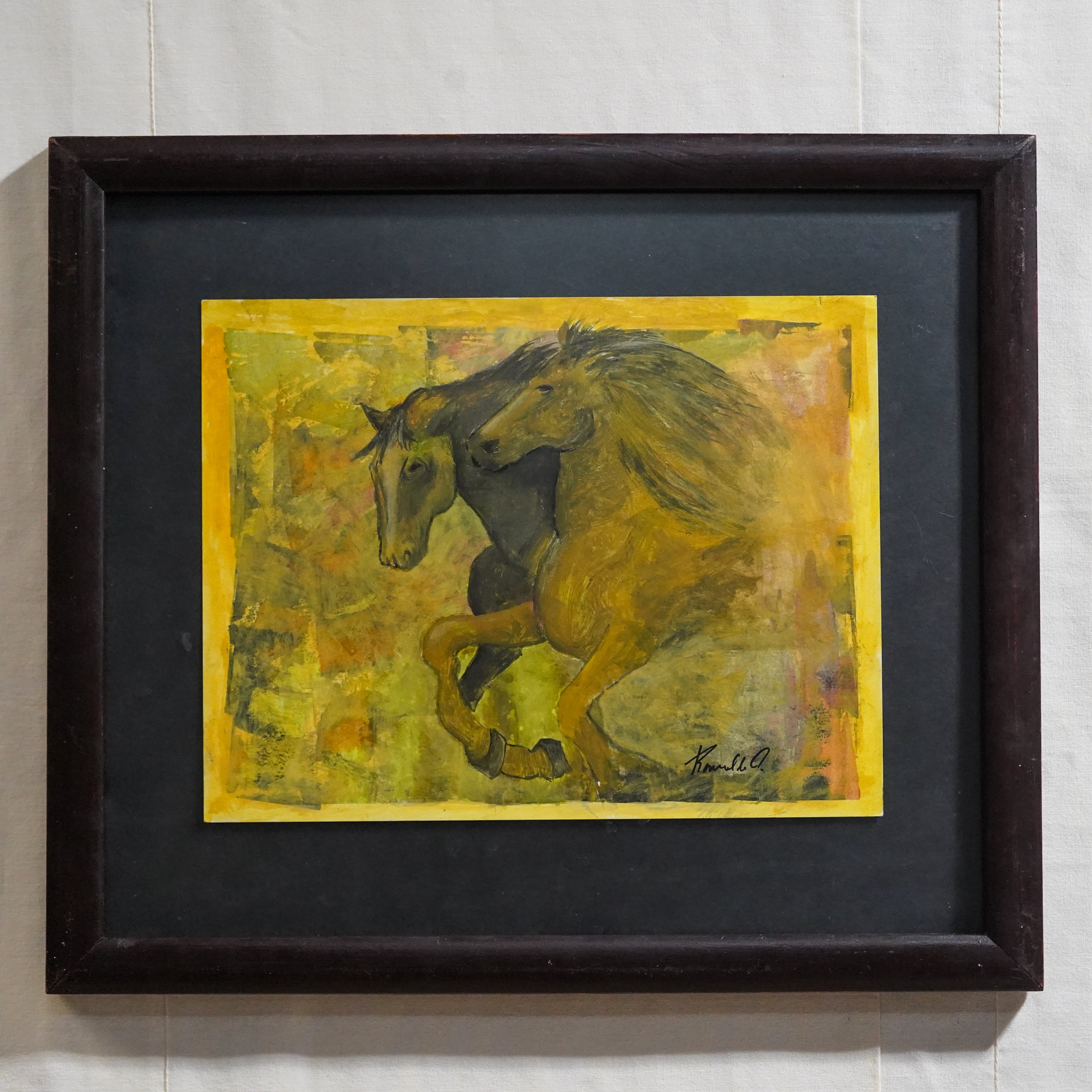 Pintura caballos paisaje abstracto amarillo