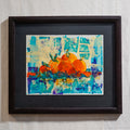 Pintura abstracta con naranjas al frente