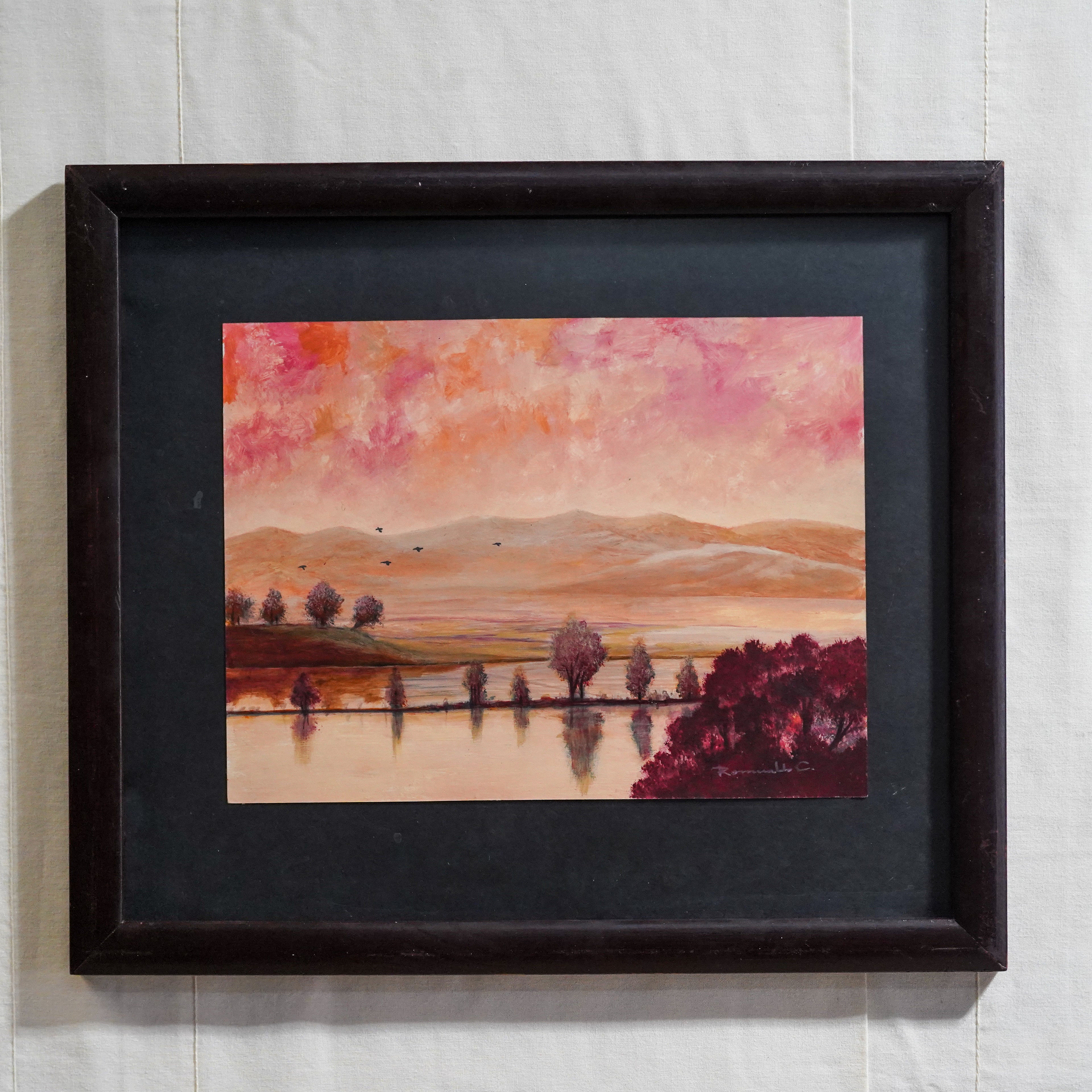 Pintura de paisaje rosado