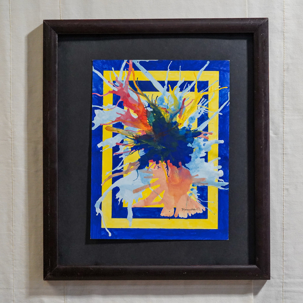Pintura abstracta geometrica azul y amarillo 
