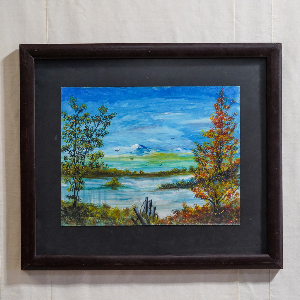 Pintura de paisaje montaña y lago