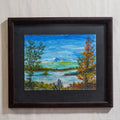 Pintura de paisaje montaña y lago